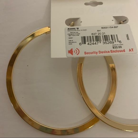 Nine West Gold Tone Beyonce Rihanna Style Big Hoop Earrings Girlfriend Gift - Picture 3 of 7